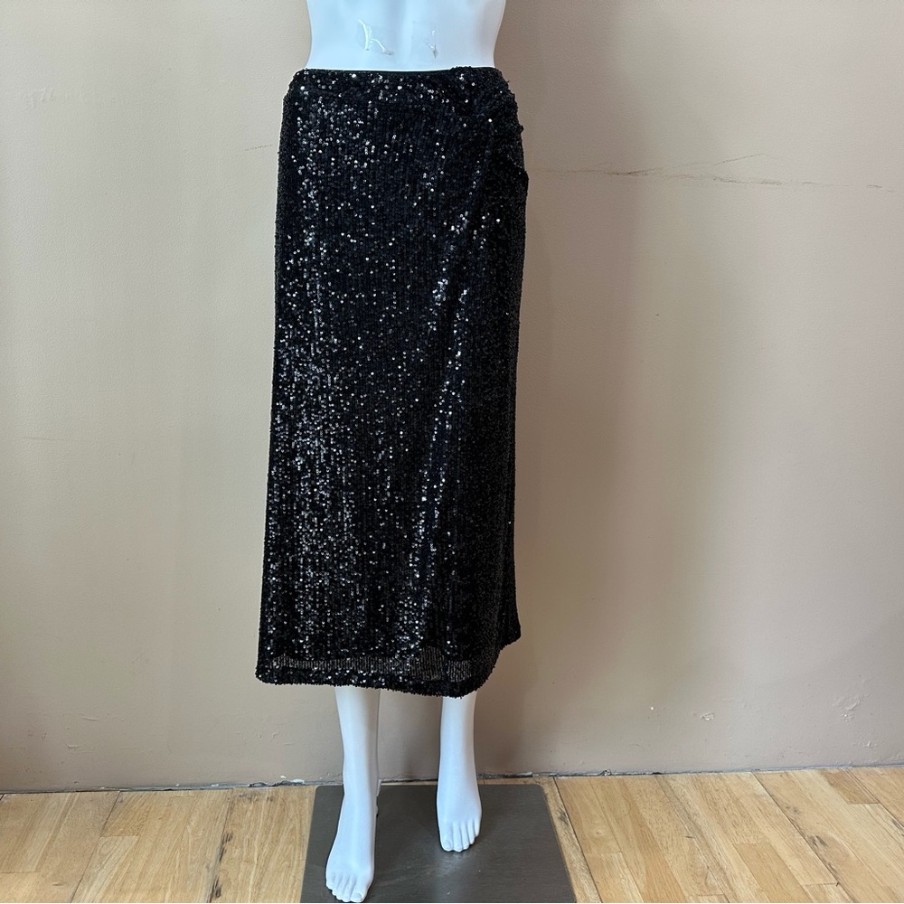 NWT CABLE&GAUGE Black High-Waisted Sequin Pencil Skirt Midi Knotted Women’s XL